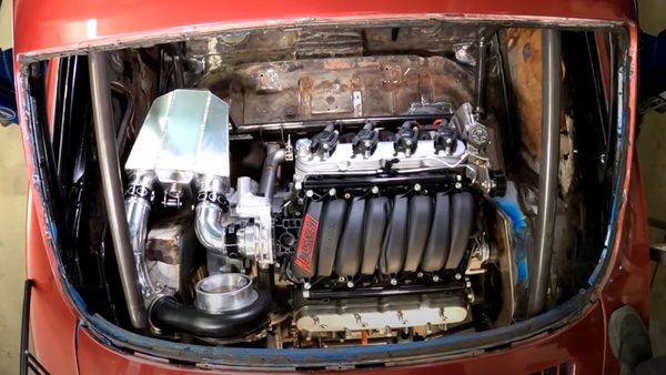 There's no easy way to swap a turbocharged V-8 into a Corvair, but this may be one of the most challenging