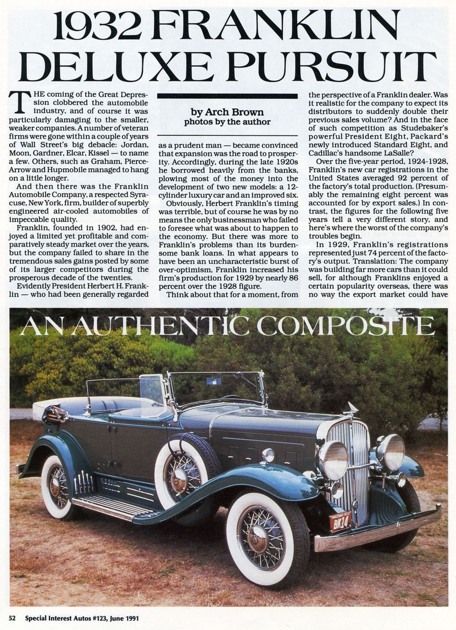 1932 Franklin Deluxe Original Car Review Print Article J437