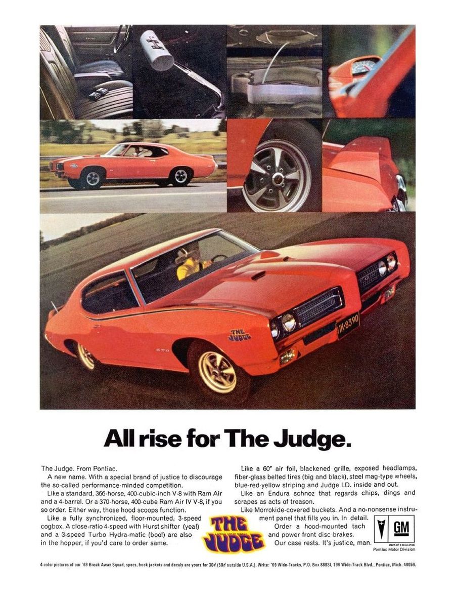 1969 Pontiac GTO Judge Promotional Postcard~Never Used~Inline Tube Advertising~ 