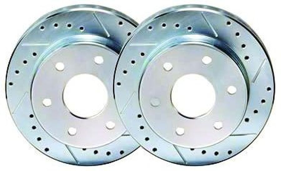 FRONT POWER PERFORMANCE DRILLED SLOTTED PLATED BRAKE DISC ROTORS P3140