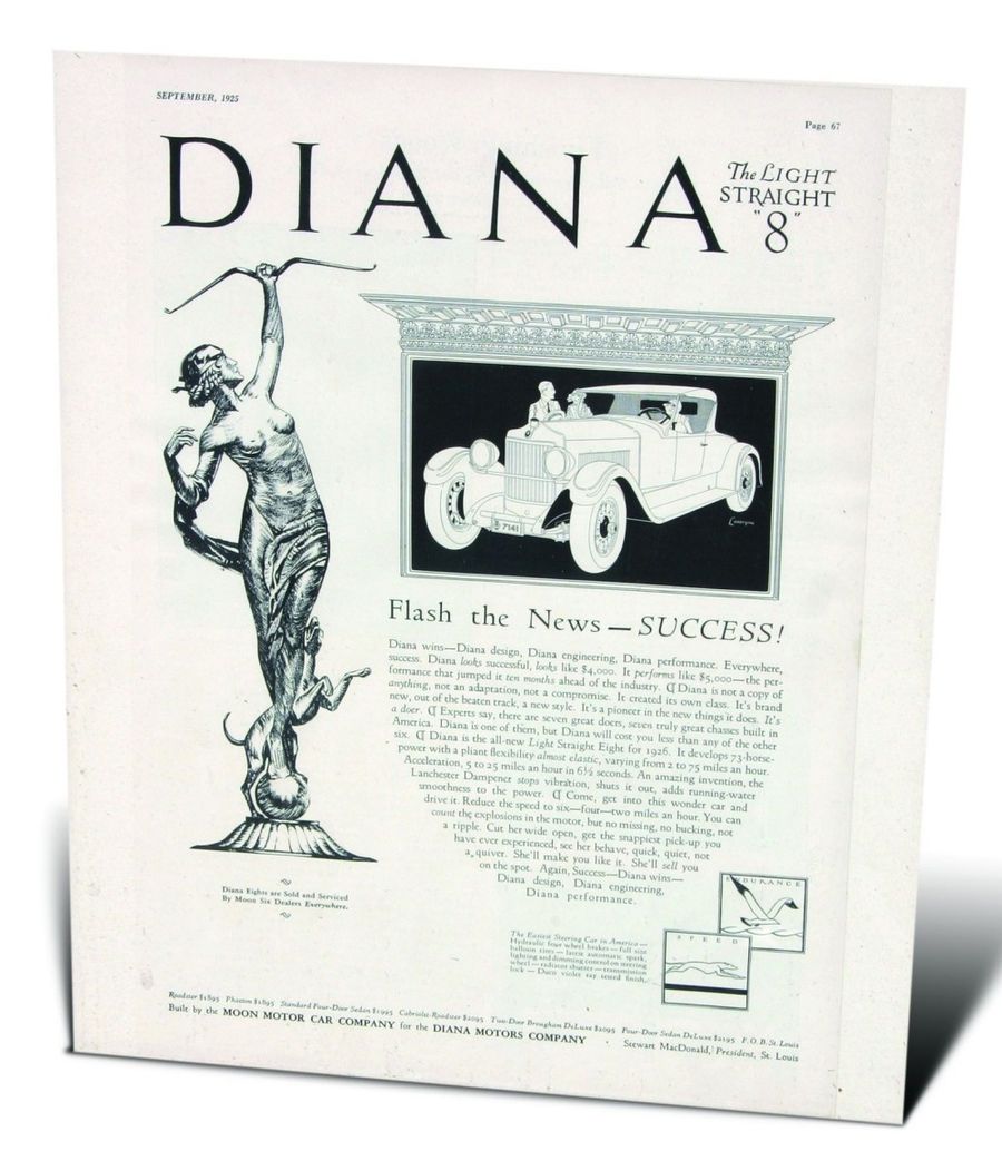 Louis 1925 Diana Motor Cars New Metal Sign Straight Eight by Moon Auto St 