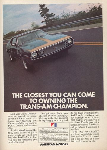Selling Performance And Peace Of Mind 1972 Amc Javelin Amx Ad