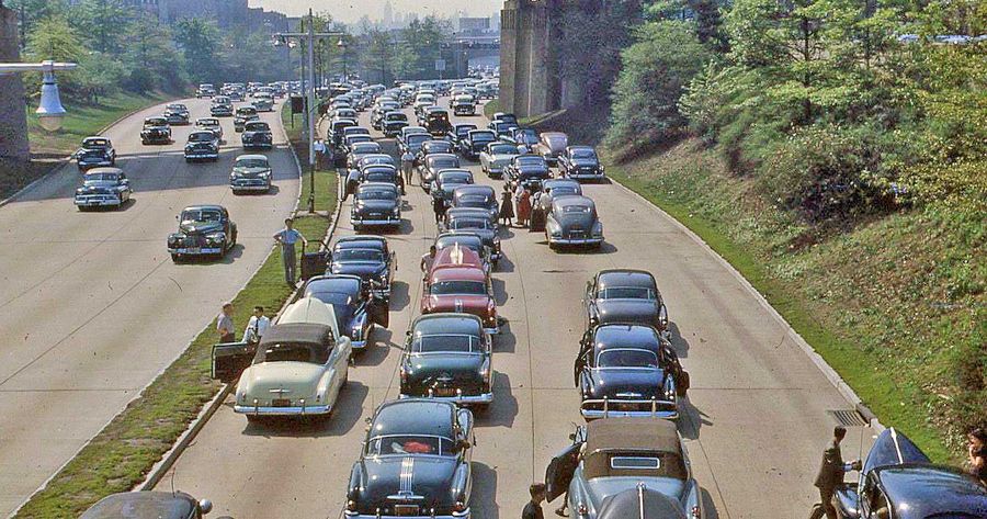 Los Angeles 1950s Hemmings   Early 1950s Freeway Traffic Jam 